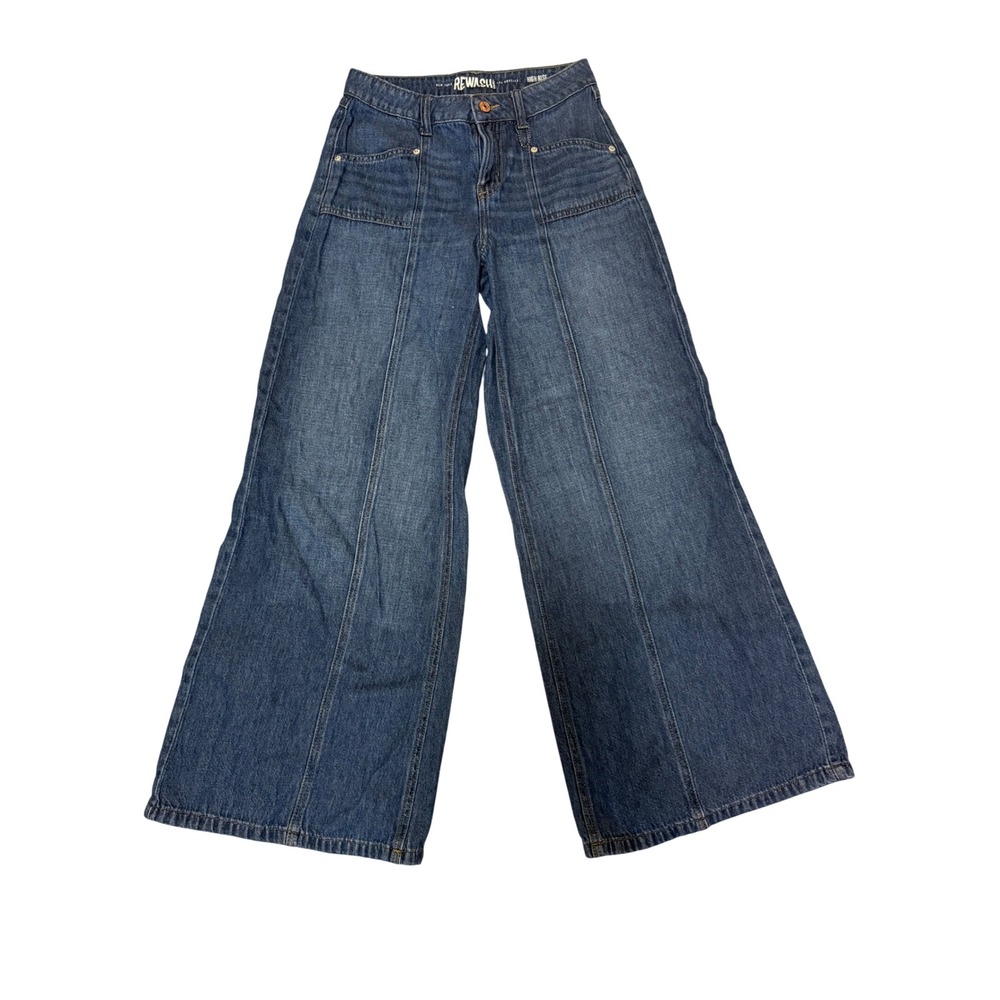 Rewash High Rise Wide Leg Jeans Blue Dark Wash Denim Front Seam Size 25 Cotton
